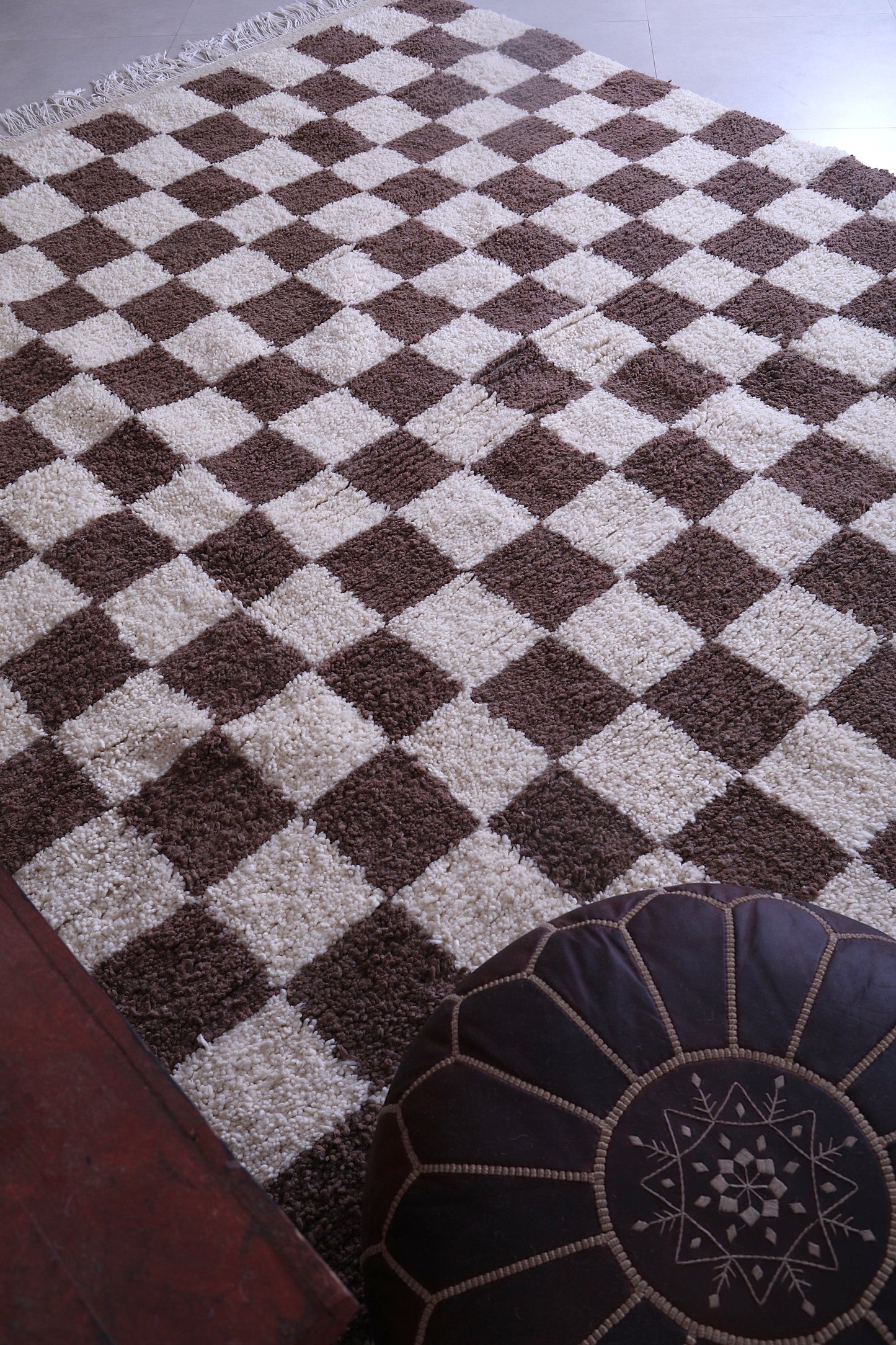 Custom Checkered berber rug, Brown and white checkered rug
