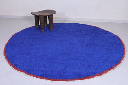 Handmade round blue custom rug - Moroccan berber carpet