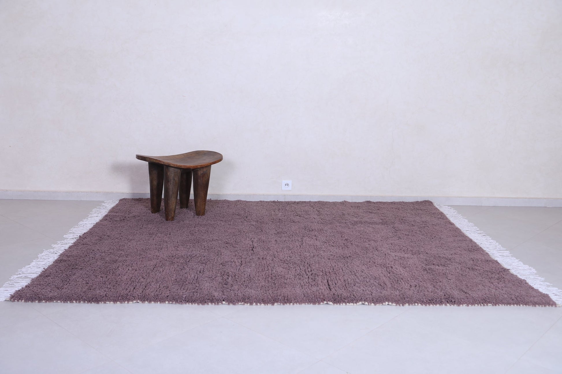 Handmade Berber Moroccan shaggy carpet - Custom solid dark purple rug