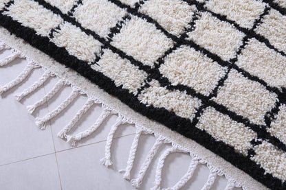 Custom Plaid Moroccan carpet - Handmade Berber rug - Black and white Moroccan rug