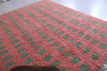 Custom Moroccan carpet Red with green squares - Handmade Berber rug shag