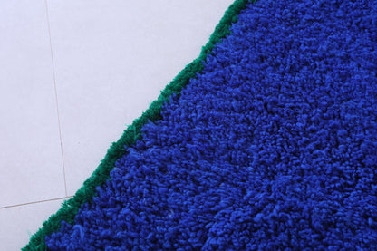 Blue custom rug with green borders - Handmade Moroccan solid rug