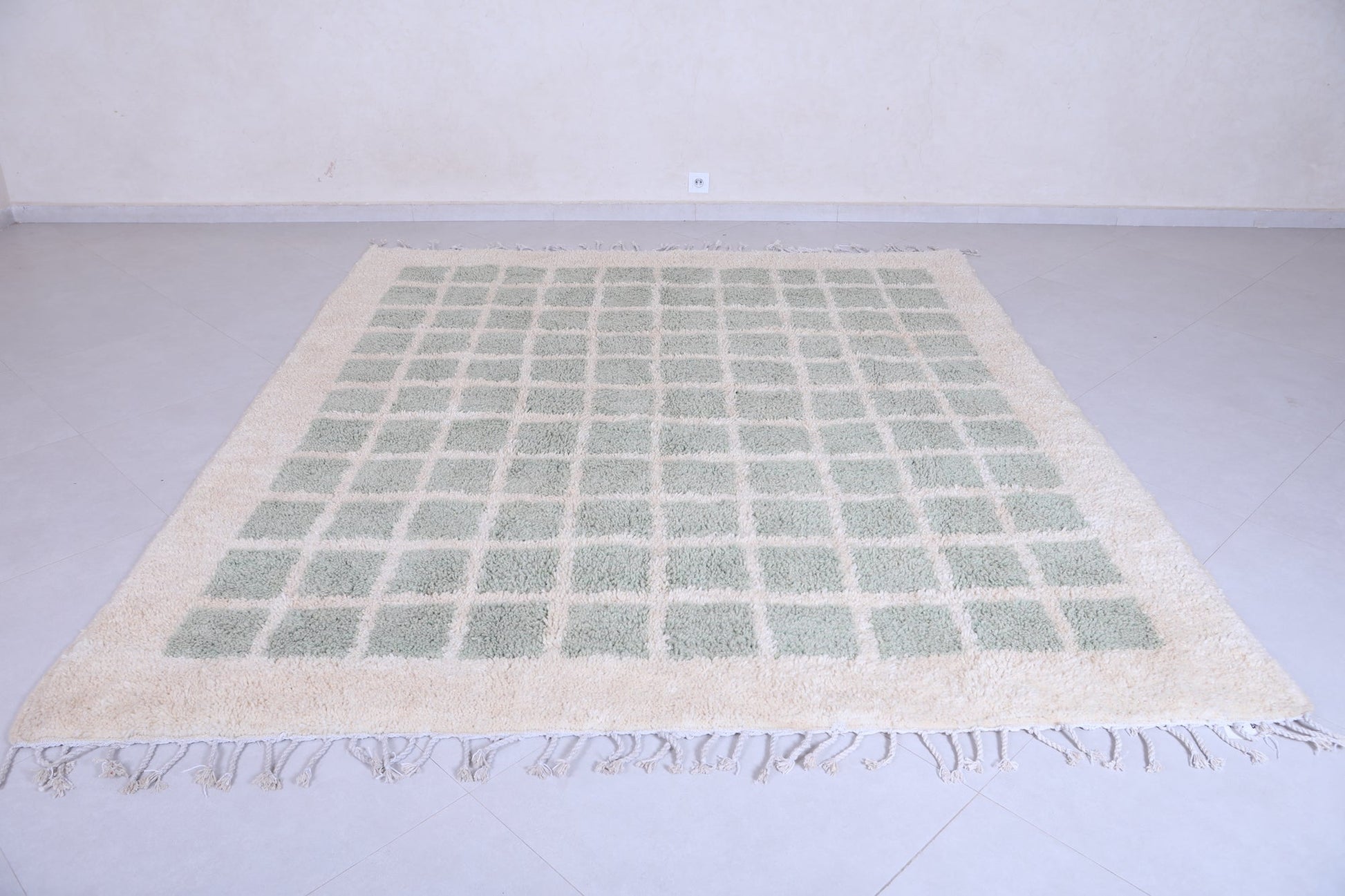 All wool Beni ourain Rug - Green squares - Custom moroccan rug