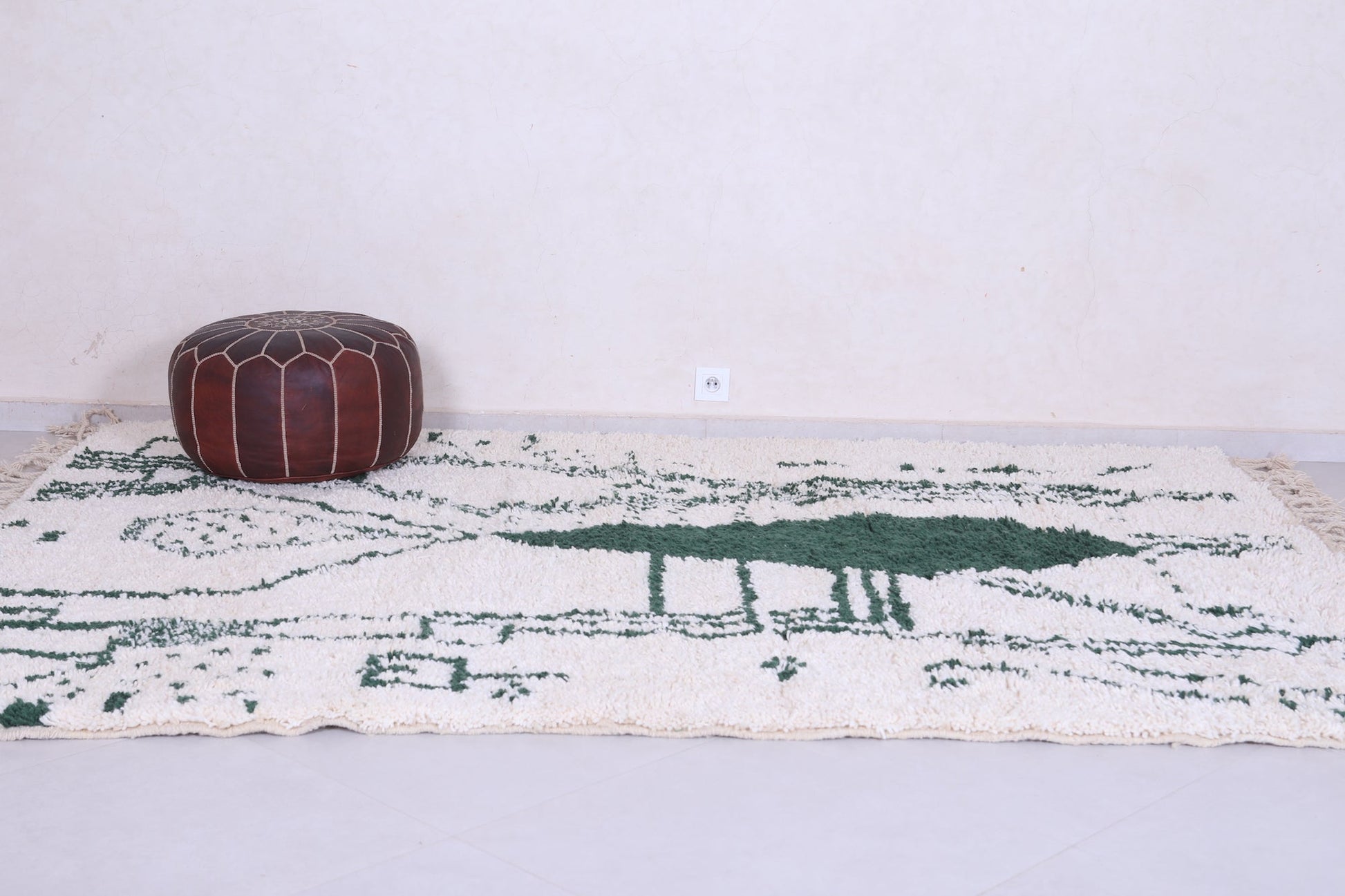 White and green Moroccan carpet - Custom handmade rug