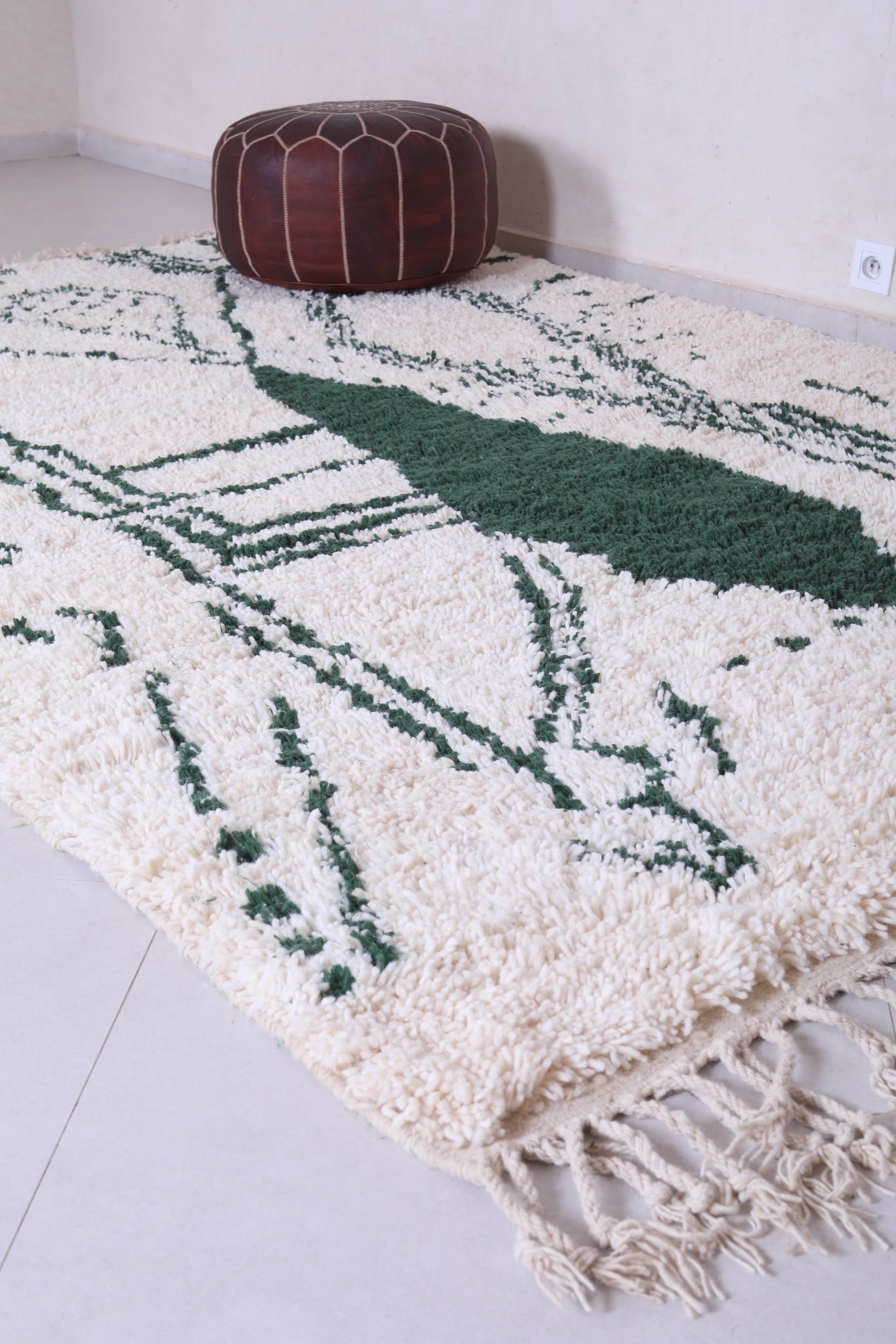 White and green Moroccan carpet - Custom handmade rug