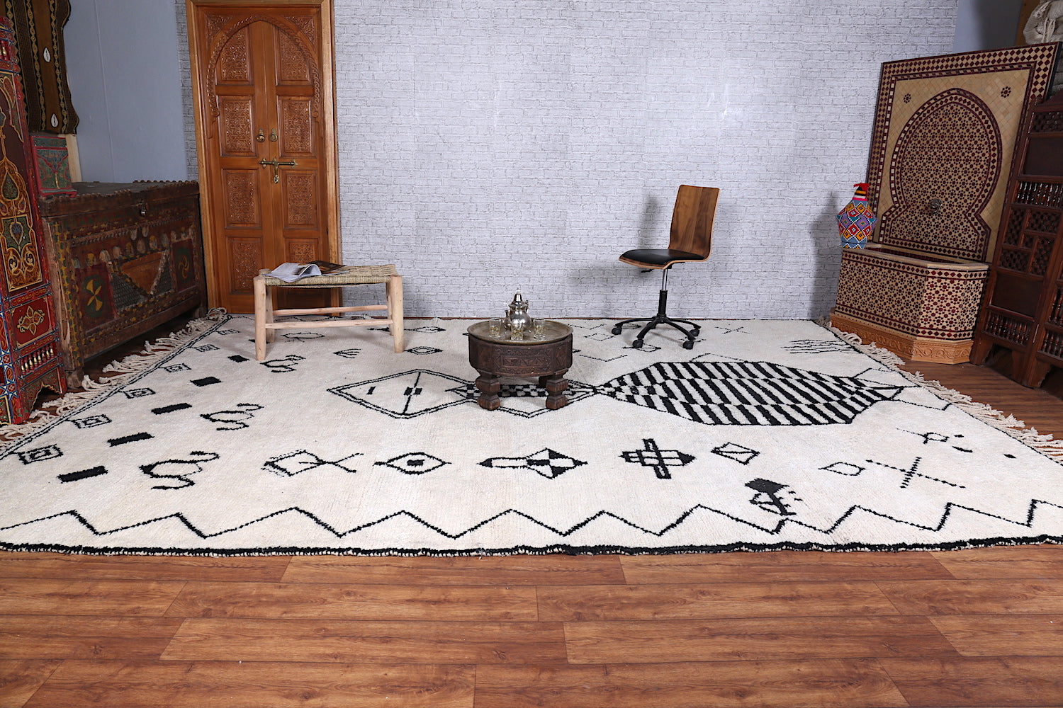 All wool berber rug , Black and white beni ourain carpet - Custom Rug