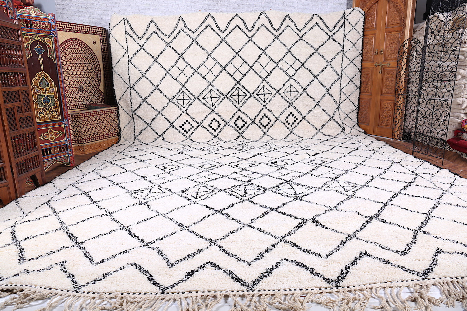 All wool moroccan rug, Berber beni ourain handmade carpet - Costom Rug