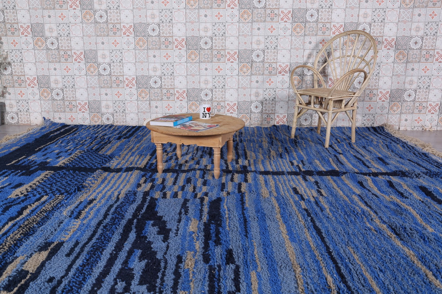 Custom Moroccan rug blue, handmade berber carpet